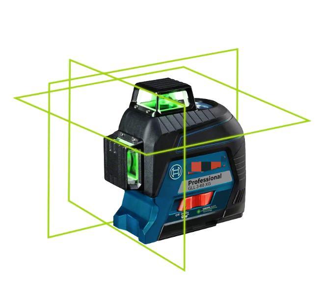 Original laser level GLL3-60XG, GLL30G - three-line automatic leveling device with green laser line projection - can be mounted on the wall