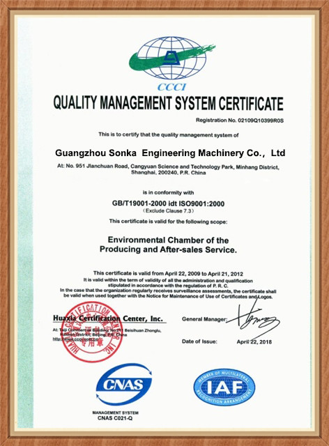 Guangzhou Sonka Engineering Machinery Co., Ltd. Сертификации