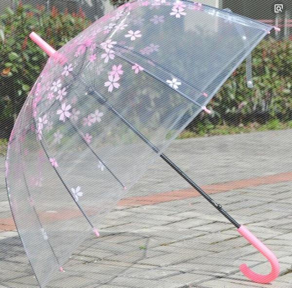 Pink Dome See Through Umbrella , Floral Collapsible Bubble Umbrella Automatic Open