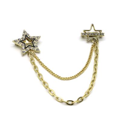 Hollow Shirt Collar Pin Chain Pentagonal Stars Inlaid Crystal Diamond