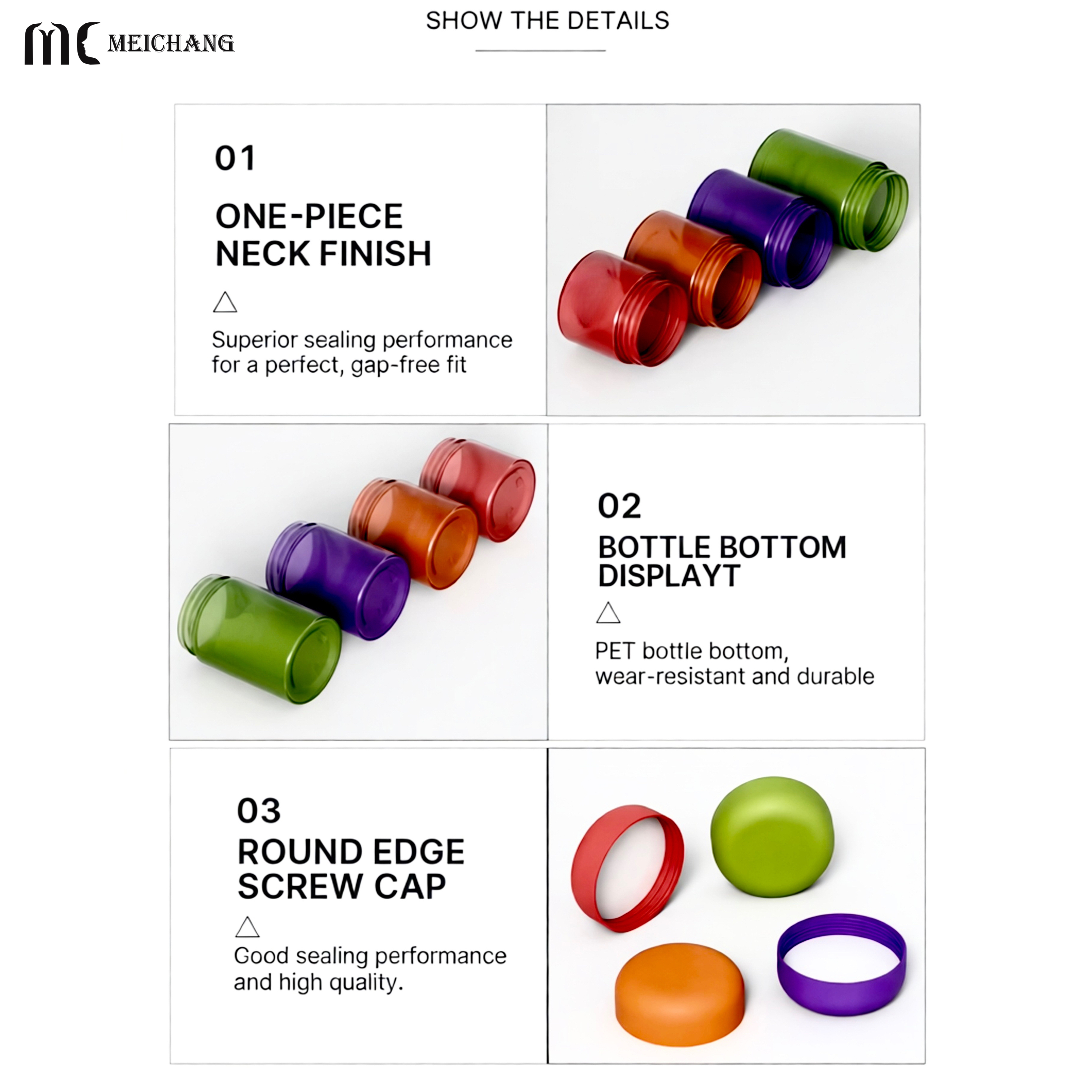 2oz 3oz 4oz 5oz Custom Color Translucent PET Supplement Bottle with Screw Cap, Refillable Capsule & Vitamin Container(MC-P-561)