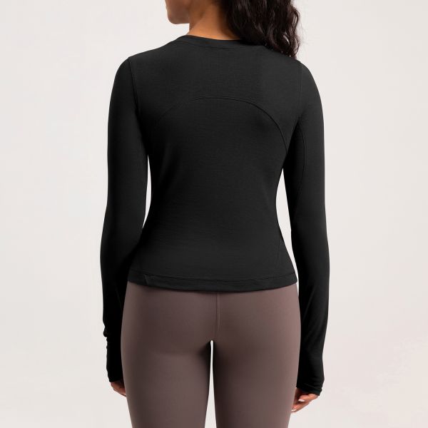 Long Sleeve Women Activewear Tops Slim Fit Olive Green Thumbhole Cuffs