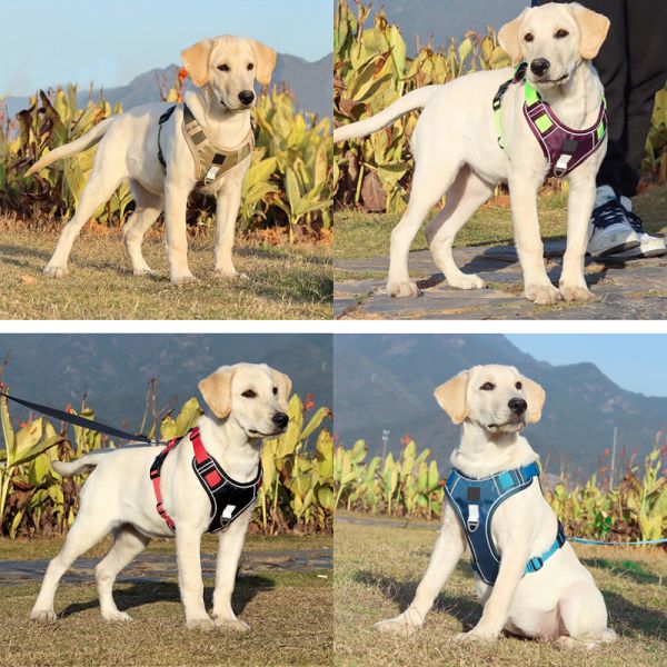 Reflective Breathable No Pull Dog Vest Harness Black Oxford Cloth