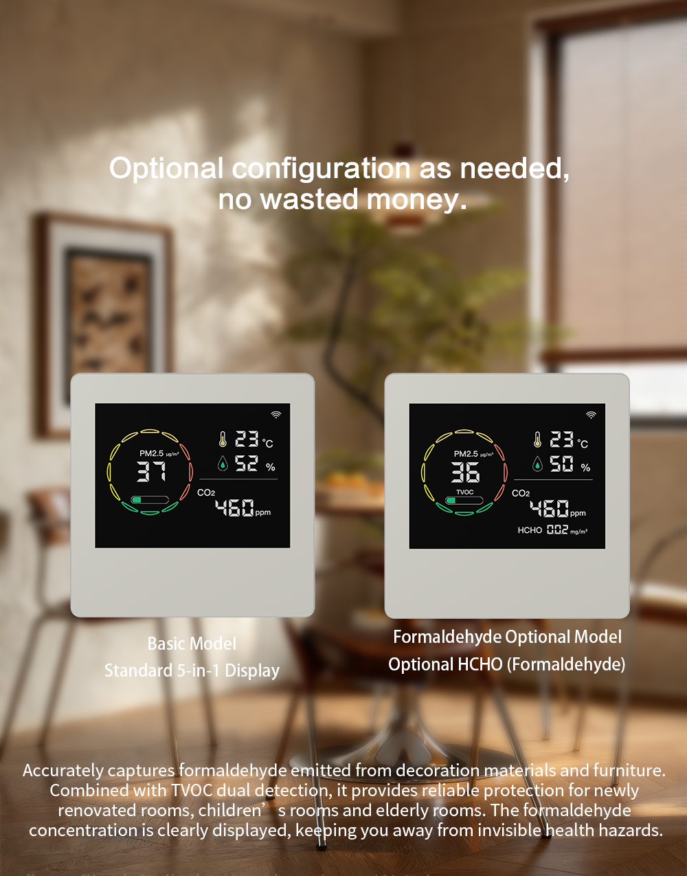 PM2.5 CO2 Temperature Humidity Air Quality Monitor AQI Detector RS485 Modbus Communication