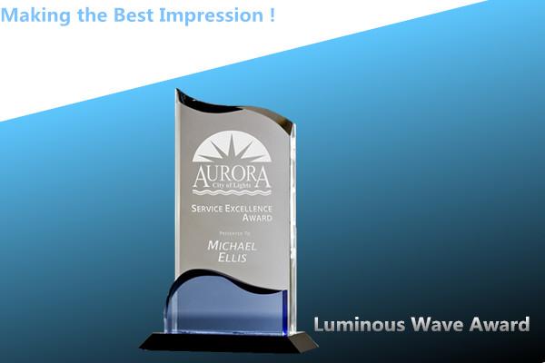 crystal wave award/glass wave award/crystal trophy/crystal luminous wave trophy