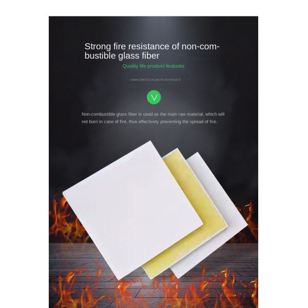 Класс А Огнеупорные акустические стеклянные потолочные плитки из шерсти квадратные края стекловолокно панели