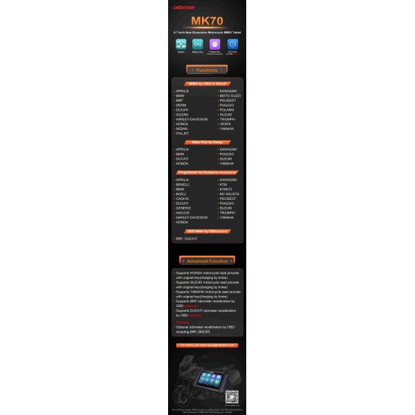 OBDSTAR MK70 Motorcycle Immobilizer Programming Device Motorcycle Key Programming and Mileage Odometer Programming Tool