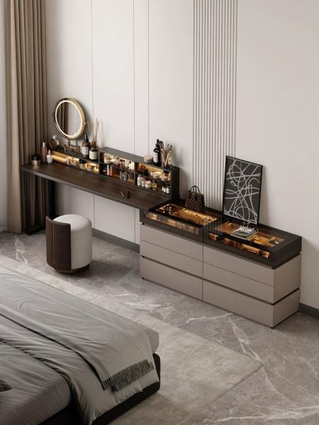 Velvet Upholstered Dark Wood Dressing Table Bedroom Makeup Vanity