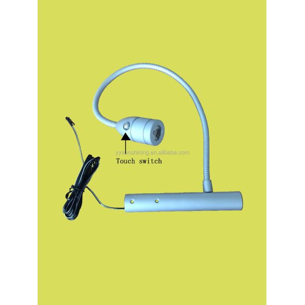 12v 1w Flexible Arm LED Bedside Reading Lights with Touch On Off Switch in Darkness