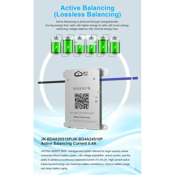 Jk BMS Bd4a24s6p 4A 24s 60A Active Balance LiFePO4 Lithium Battery BMS Bd4a24s6p