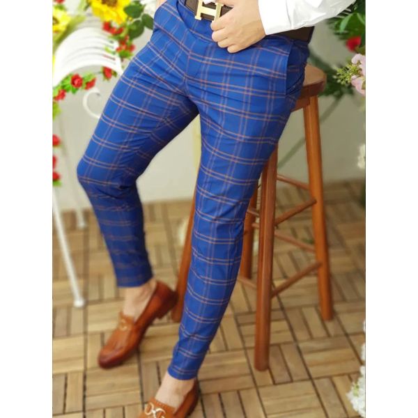 Light Wash Digital Print Polyester Trousers Multi-style Slim-fit Plaid for Casual Men