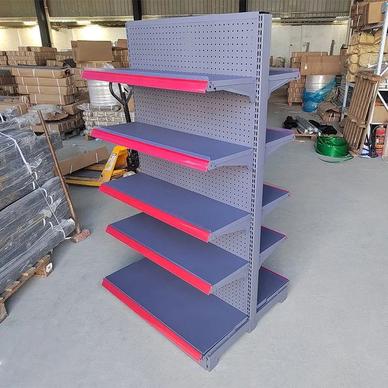 Factory Good Quality Frosted Gray Double-Sided Supermarket Shelves Gonzola Shelf
