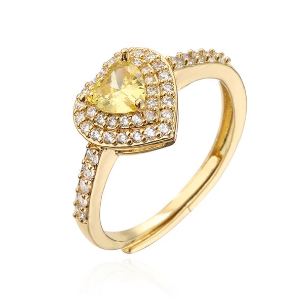Gold Plated 18k Wedding Ring Heart Colorful Crystal Diamond Engagement For Women