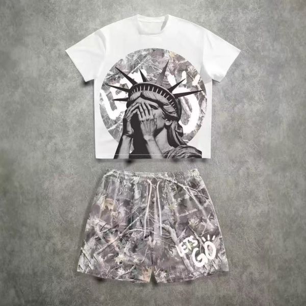Graphic Design Streetwear Set with Wide-Leg Pants and Breathable Fabric for Urban Fashion