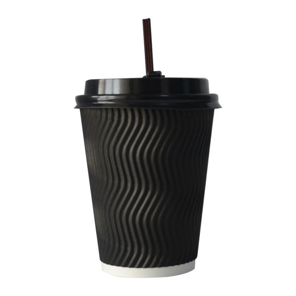 400ml PLA  Sturdy Durable Corrugated Paper 12oz Ripple Cups With Lids