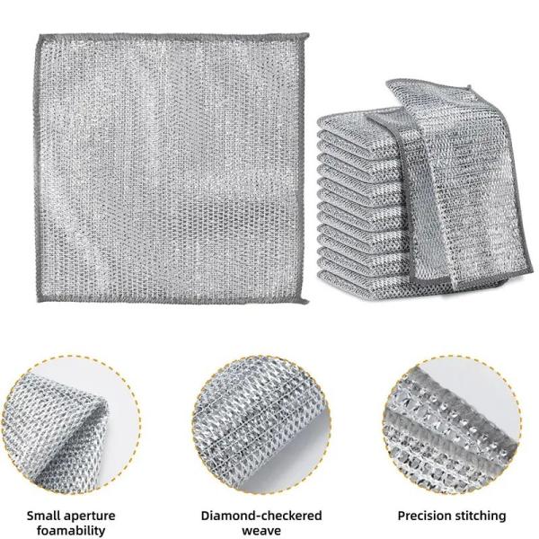 KILINE Double Sided Nylon Kitchen Cleaning Towel Non-Stick Oil Bamboo Fiber and Silver Wire Durable and Easy to Clean