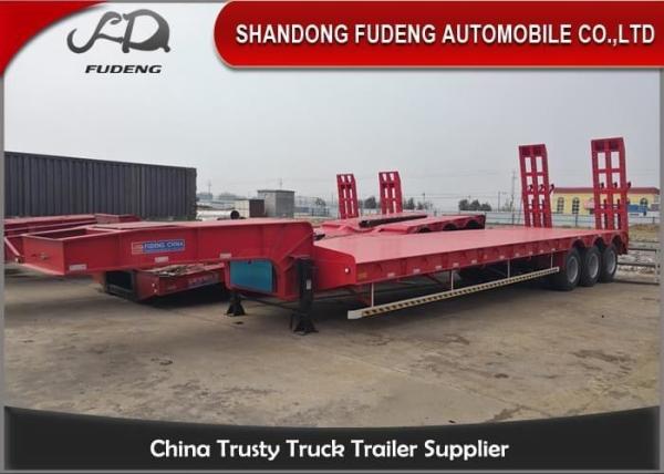 13 Meters Standard Length Low Bed Container Trailer 40 / 60 Tons Red Color
