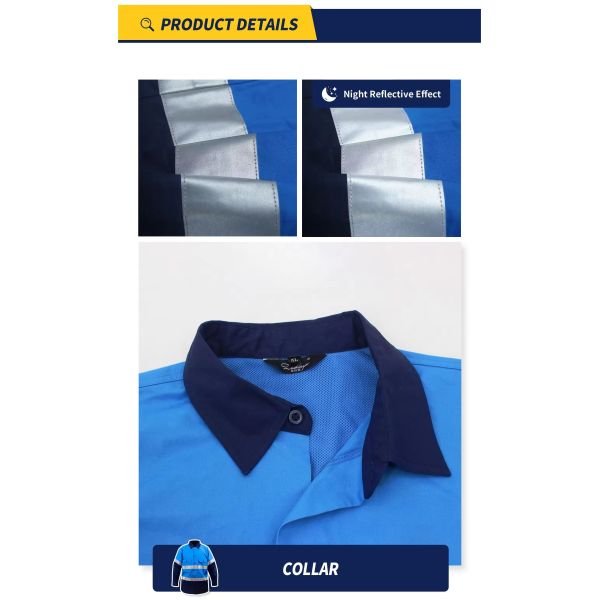 Custom Royal Blue Hi Vis Safety Men Shirt Reflective Road Safety Mining Shirts Wholesale Engineering Uniform Workwear