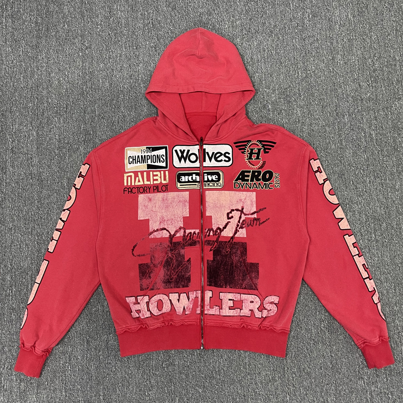 Custom Acid Wash Hoodie Vintage Screen Print Embroidery Pattern Logo Boxy Heavyweight Frayed Zipper Streetwear Men's Hoodies