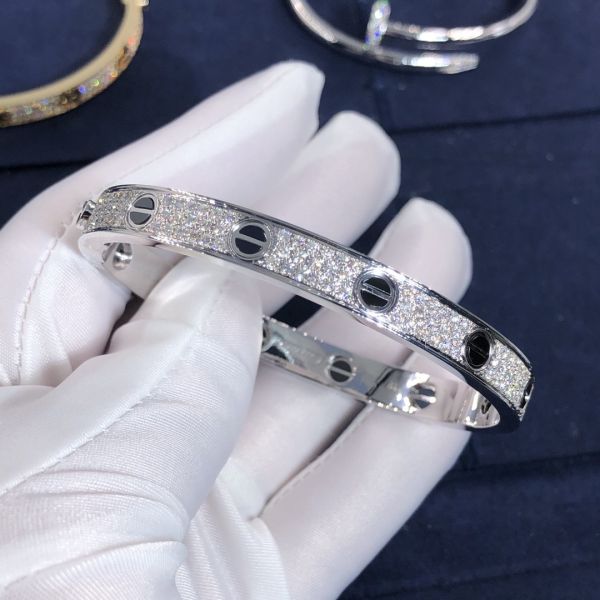 Factory Custom Fine Jewelry 18k White Ogold LOVE Bracelet, Diamond-Paved, Ceramic Bracelet