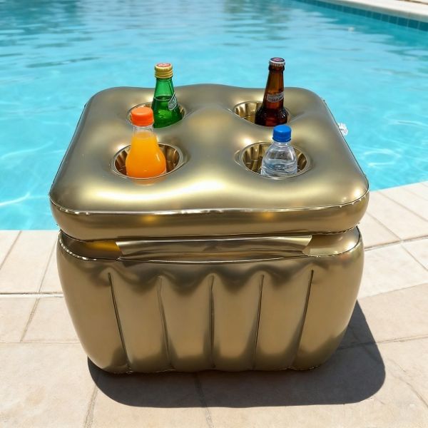 Inflatable Floating Ice Cooler with Lid, Customizable PVC Pool Drink Cooler with Cup Holders for Summer Parties, OEM ODM Supported Customizable Inflatable Floating Cooler with Lid, PVC Pool Ice Bucket