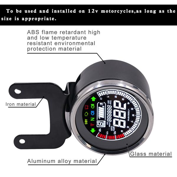 ROHS DC12V LCD Fuel Motorcycle Meter With 1-6 Gear Display