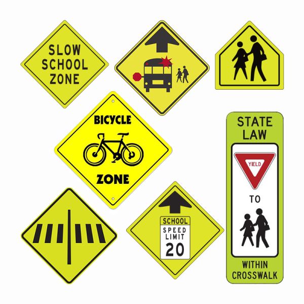 Пешеходный велосипед пересекает перед школьной зоной Ретро отражающие знаки безопасности 1 мм / 2 мм / 3 мм