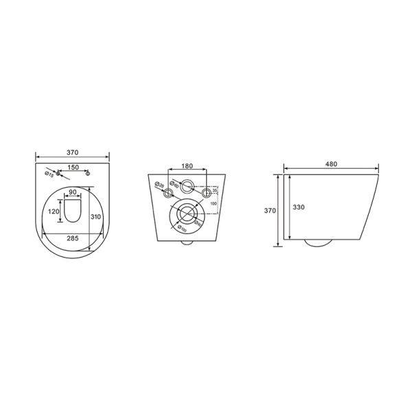 European Standard Ceramic Rimless wall-hung toilet P-trap180mm