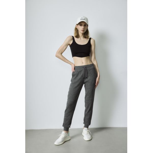 Gray Ribbed Yoga Wear Cropped Workout Tank 42in Drawstring Jogger Pants Set