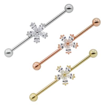 joia 14G Rose Gold de aço cirúrgica AB Crystal Gem perfurando industrial de 38mm