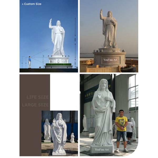 Customized Large Life Size Religious Sculpture Garden Decorative Pure White Marble Holy Family Church Statue