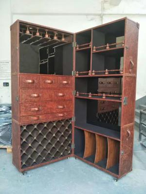 Foldable Red Wine Storage Cabinet Reddish Brown Luxury Top Grain Leather