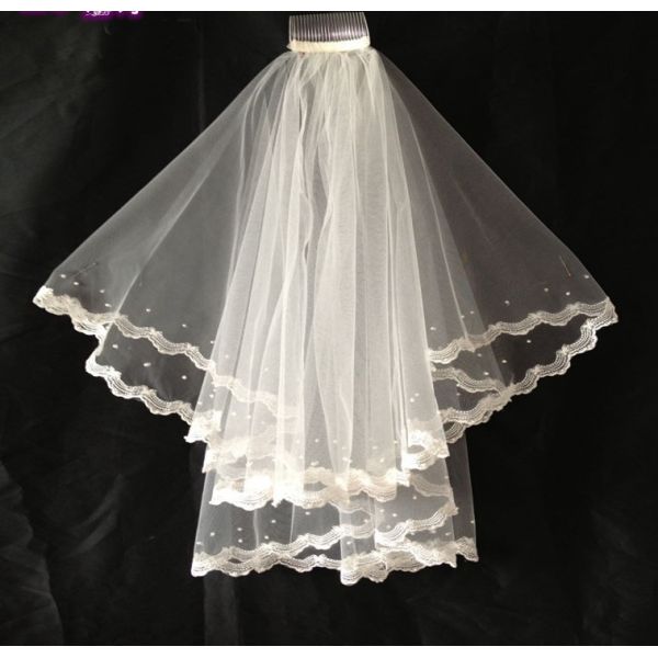 Embroidery  lace with bead   Ivory/White Bridal Veil with Rhinstone Wedding Accessories