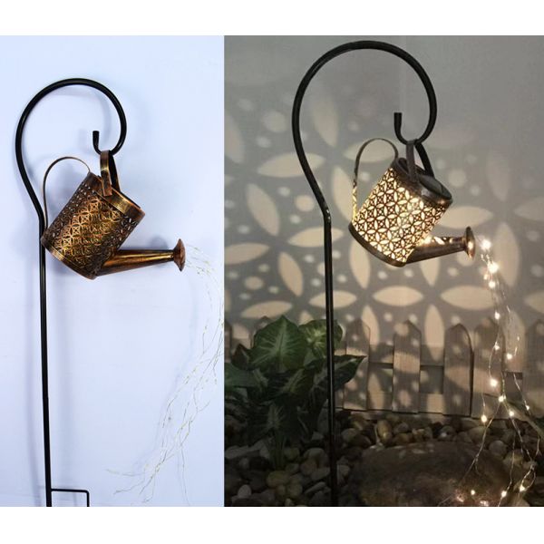 Solar Creative Iron Kettle Shower Floor Lamp for Outdoor Garden Landscape