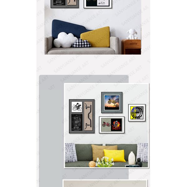 Modern Living Room Sofa Background Wall Painting with Multi-Link Bicycle Combination