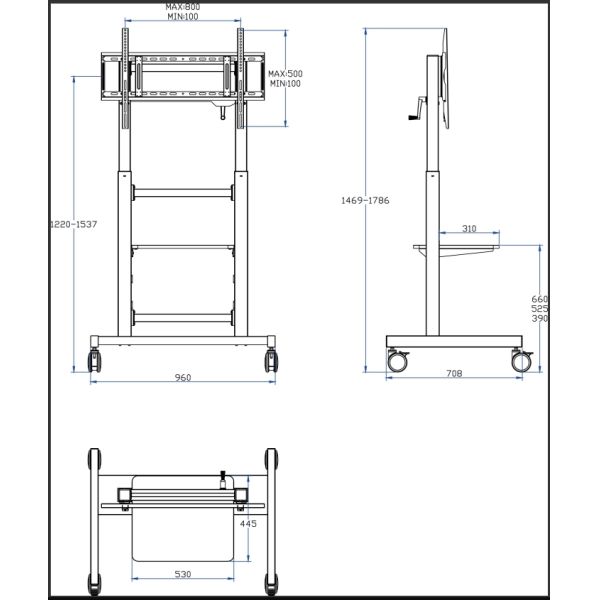 Manual Height adjustable Mobile Stand for Smart Display 55 inch to 86 inch