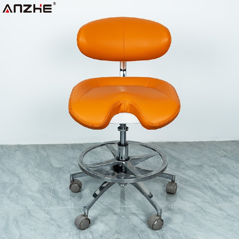 Premium Microfiber Leather Dental Operator Stool Ergonomic Saddle Seat Aluminum Alloy Base, Adjustable Back Support