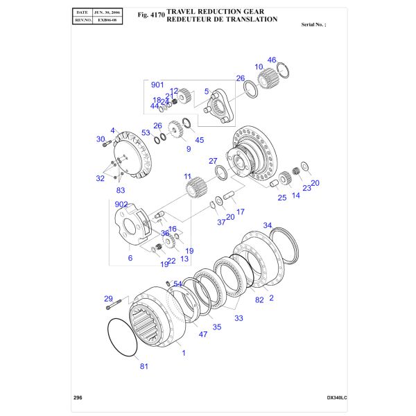 Excavador Travel Gearbox S420LC-5 de la reducción de viaje de TGFQ DAWOO DX340