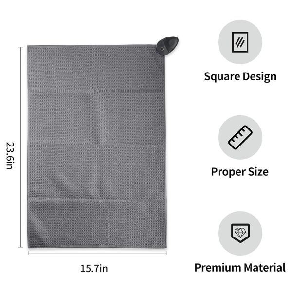 Light Weight Quick Drying Microfiber Waffle Pattern Tri-fold Golf Towel With Hook And Clip Easy To Carry Custom Golf Towel