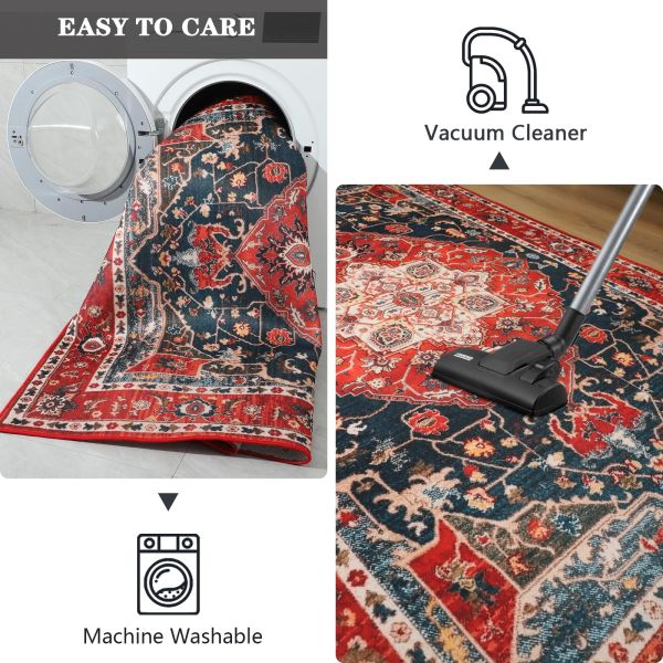 Alfombra de dormitorio de estilo bohemio con impresión floral con función no derramadora y cuidado fácil