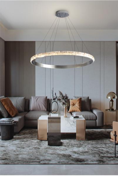 Silver Crystal Chandelier For Living Dining Room Luxury Ring Staircase pendant lighting for dining room(WH-CY-192)