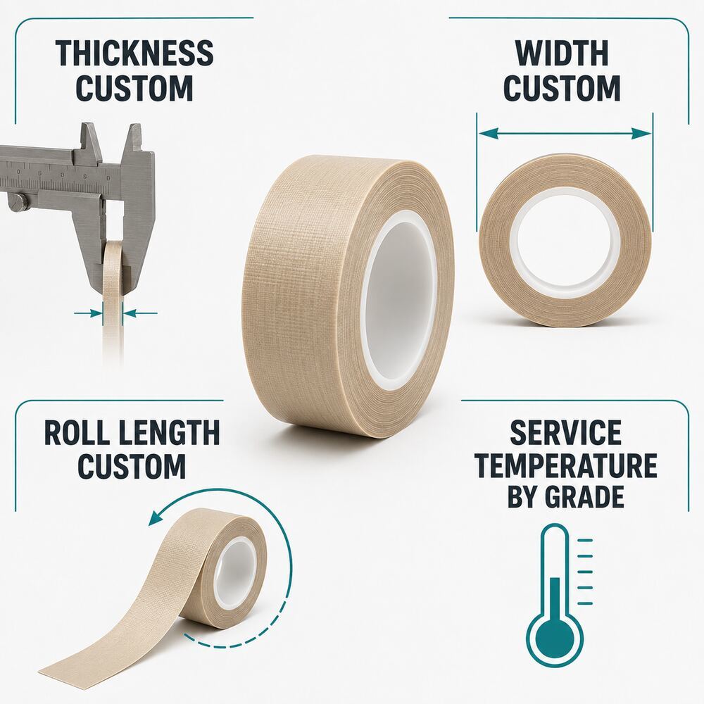 Acrylic Adhesive PTFE Tape (Acrylic PTFE Tape / Silicone-Adhesive-Free PTFE Tape / Medium-Temperature Non-Stick Tape) – For Guide Rails, Rollers, Heat Sealing & Equipment Lining