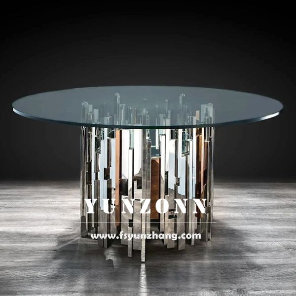 Dubai Collection Stainless Steel Wedding Cake Table with Glass Top Elegant Hotel Furniture Decor
