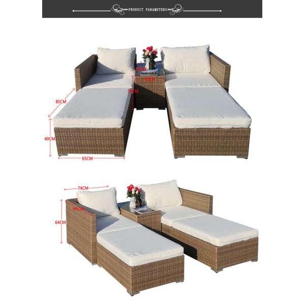 Patio Wicker Cushioned Rattan Lounge Daybed Vine Woven Weaving Bed Garden Beach