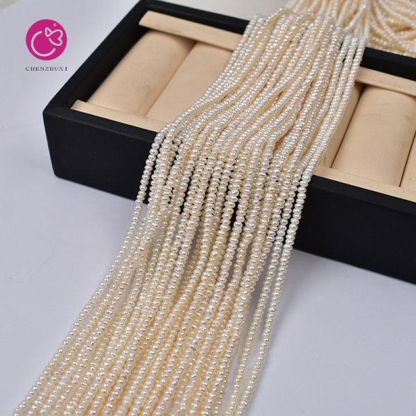 2mm 3mm Natural Cream Freshwater Pearl Stone Rice Beads Strand Wholesale Stone Pearls Factory Jewelry Making Loose Jewelry