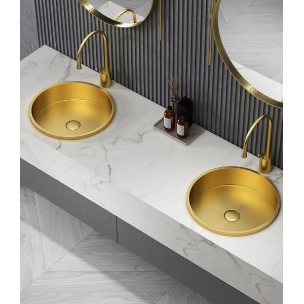 Bathroom Top Mount Vessel Sink Bowl Round Shape With Satin Brushed Finish