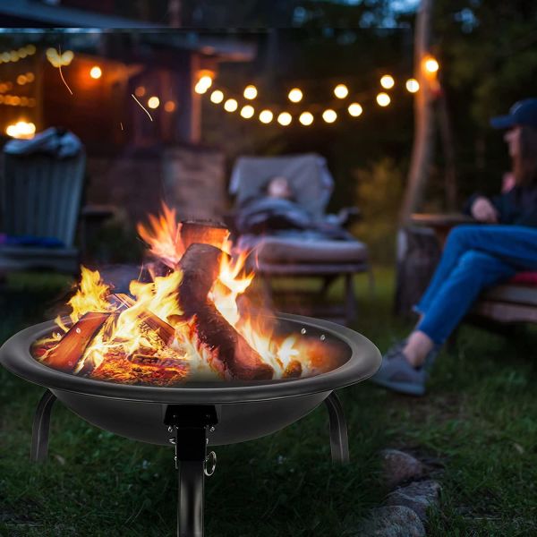 22in Outdoor Wood Burning Charcoal Heating Stove With Spark Screen Cover