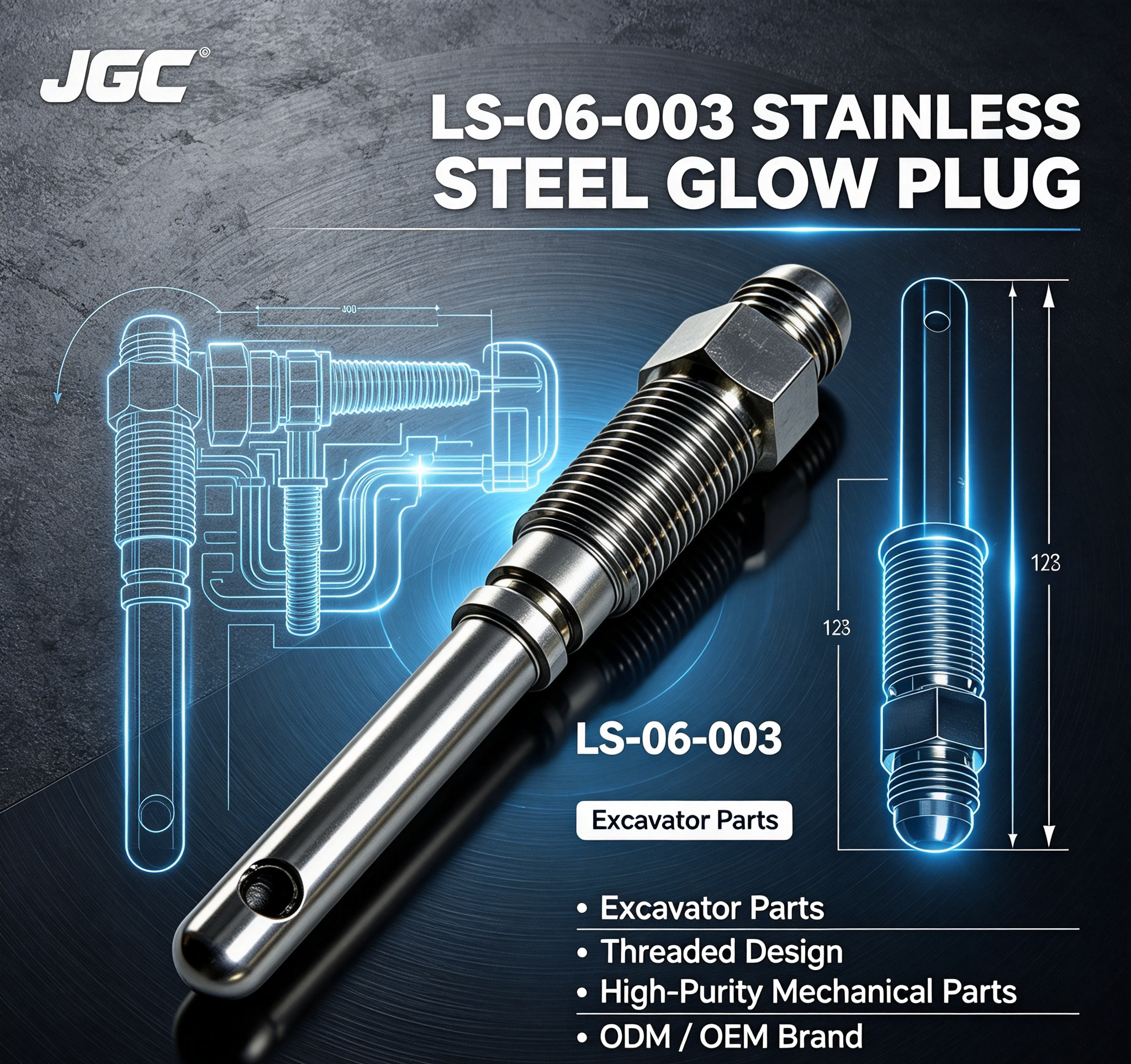 LS-06-003 Customized High-Purity Mechanical Parts Excavator Parts Threaded Stainless Steel Glow Plug Model ODM/OEM Brand