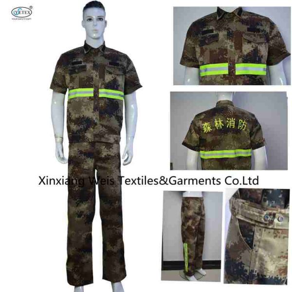 Forest Camouflage 450gsm FR Fire Fighting Shirt Suits With Embroidered Logo