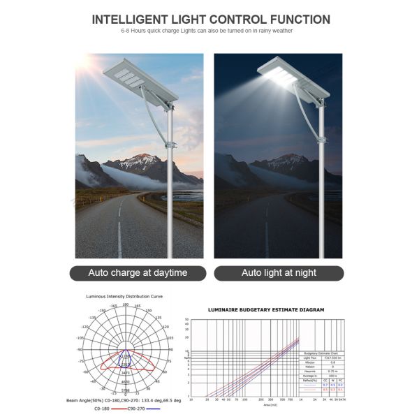 Integrated Solar Street Light with 3030 LEDs 160lm/W and LiFePO4 Battery